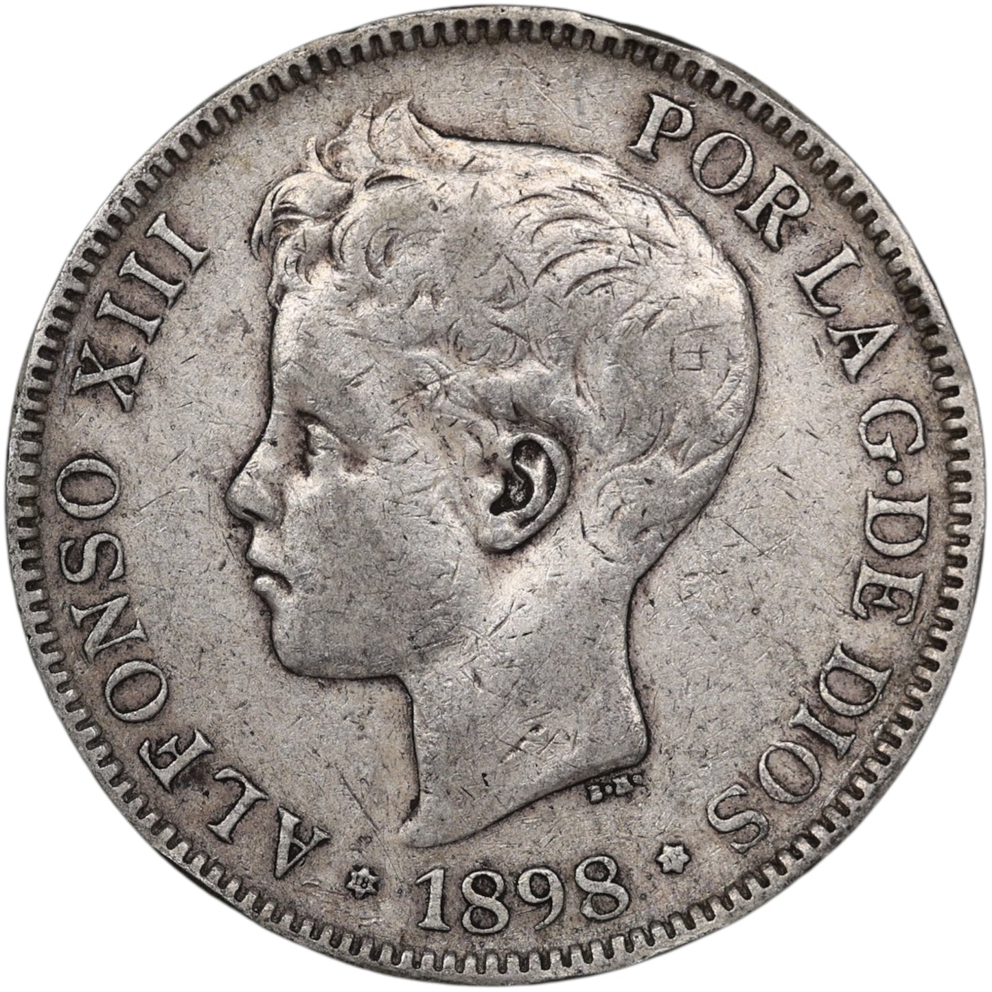 Espagne Alphonse XIII (1886-1931) 5 Pesetas Argent 1898 24.75 gr