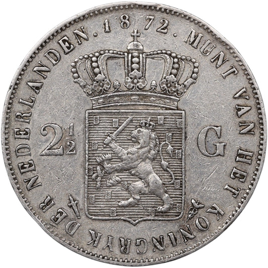Pays Bas Guillaume III (1849-1890) 2 1/2 Gulden Argent 1872 24.93 gr
