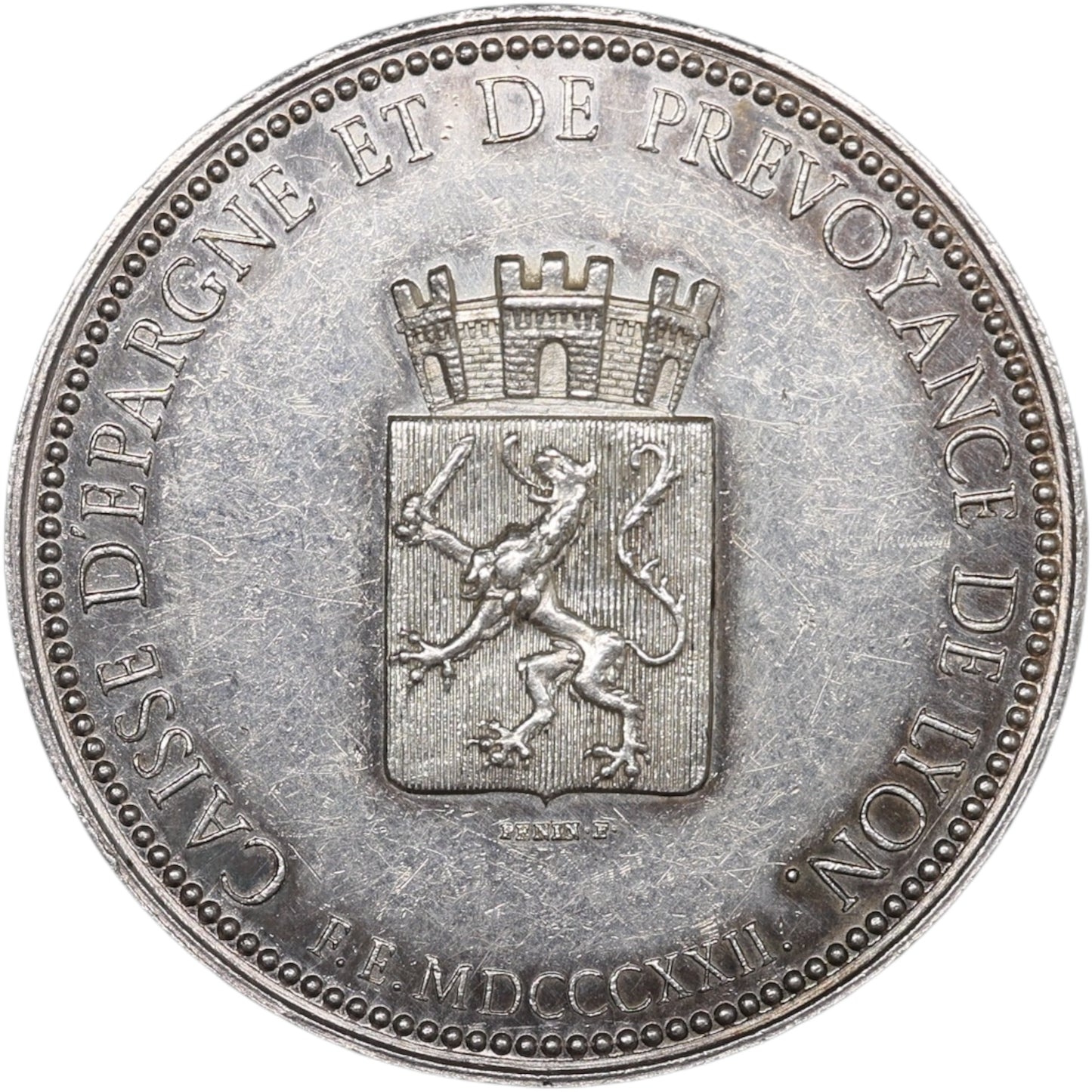 Jeton Caisse d'épargne et de prévoyance de Lyon 1822 Argent 10.68 gr 33 mm