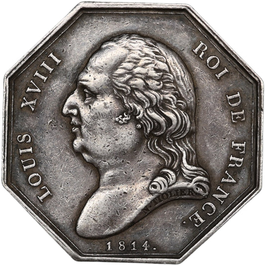 Ficha Conseil de prud'hommes Rouen 1807 Luis XVIII 1814 Plata 33 mm 14,84 gr