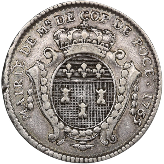 Ficha Touraine René de Cop de Pocé Alcalde de Tours 1765 Plata 9,76 gr 29 mm