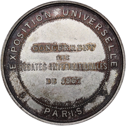 Ficha Exposición Universal 1867 Competidor de las regatas internacionales Napoleón III Plata 16,79 gr 37 mm