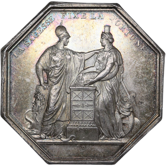 Ficha Banque de France AN VIII La sabiduría determina la fortuna Plata 23,99 gr 37 mm