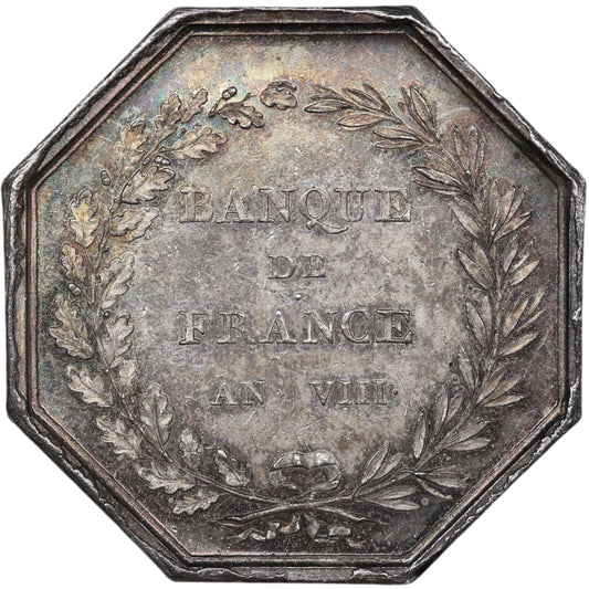 Ficha Banque de France AN VIII La sabiduría determina la fortuna Plata 23,99 gr 37 mm