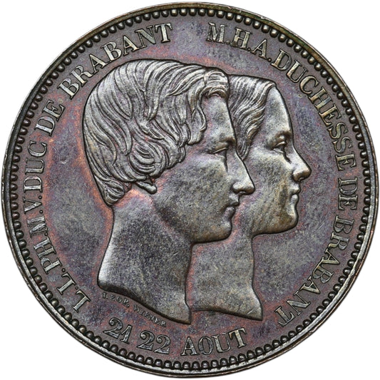 Ficha Bélgica Brabante Boda Duque y Duquesa 21 y 22 de agosto de 1853 19,90 gr