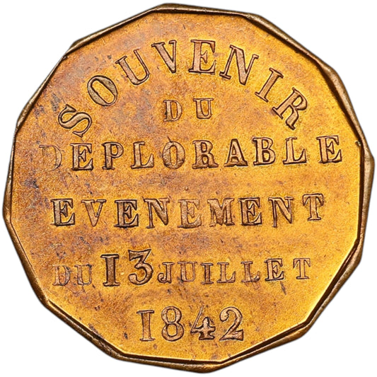 Ficha Duque de Orleans Recuerdo del deplorable acontecimiento del 13 de julio de 1842 5,23 gr