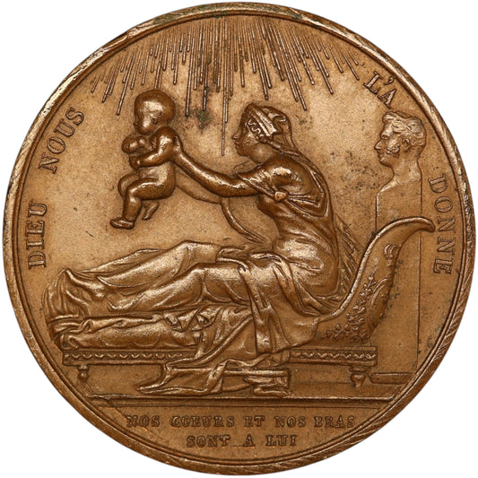 Médaille Naissance Duc de Bordeaux Comte de Chambord 29 septembre 1820 Bronze 30.79 gr