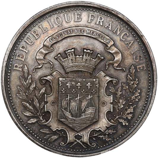 Medalla de plata Búsqueda de los pobres Oficina de Caridad XVII distrito París 1883 1884 42 mm 36,14 gr