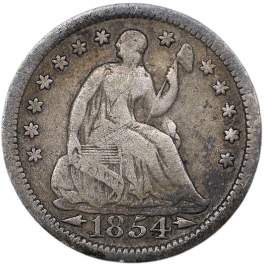 Estados Unidos Half Dime 1854 Libertad Sentada Plata 15,5 mm 1,18 gr