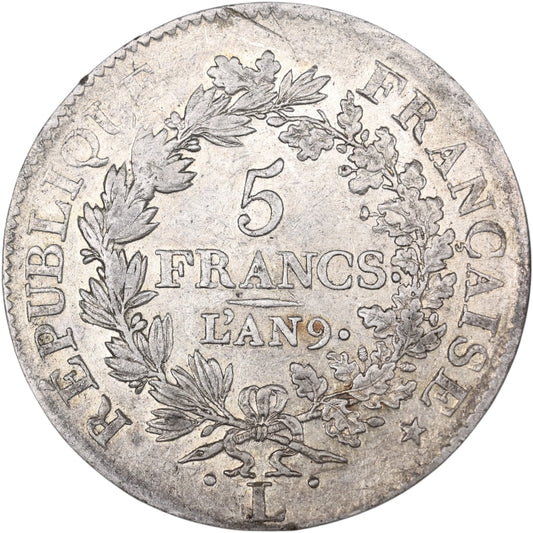Union et Force 5 Francs AN 9 L Bayona 24,77 gr