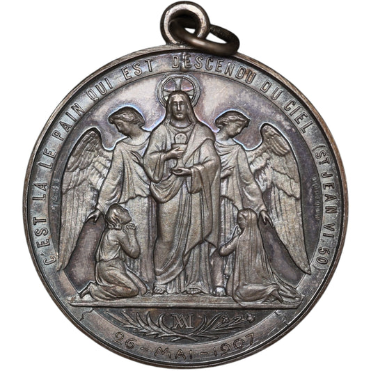 Médaille en argent. Baptême Août 1896. André Bertrand. Communion 26 Mai 1907. 22 Gr