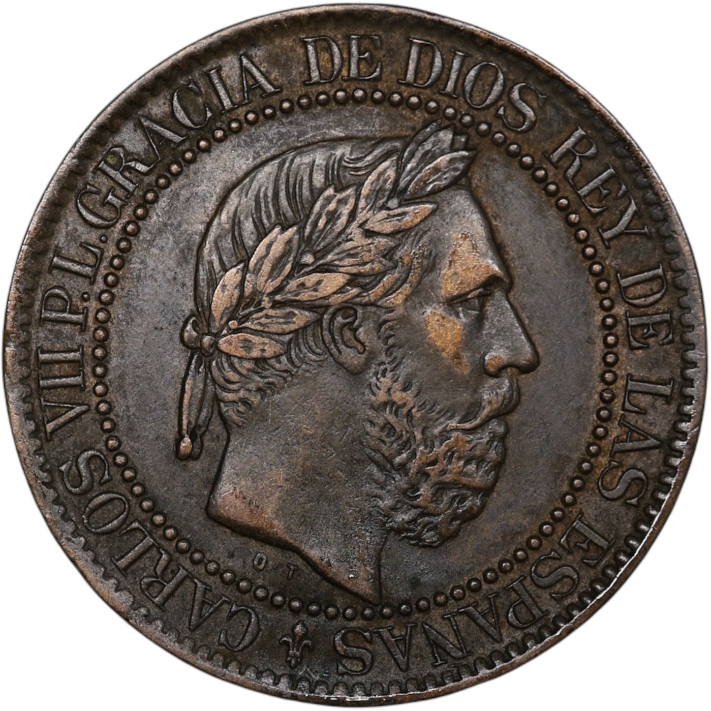 Espagne 10 Centimos 1875 Carlos VII 9.89 gr