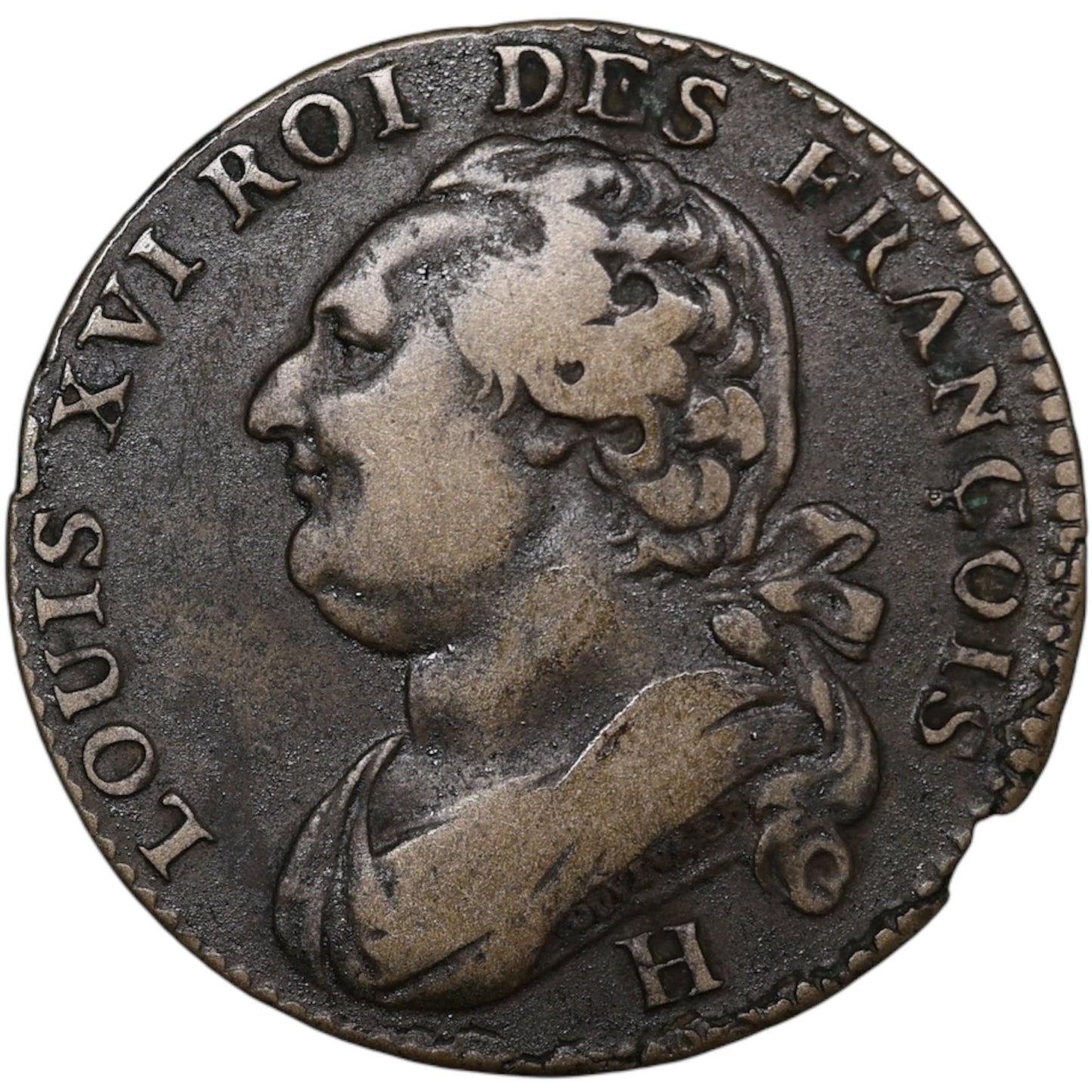 Constitution Louis XVI (1774-1792) 12 Deniers 1792 H La Rochelle 12.64 gr G.15