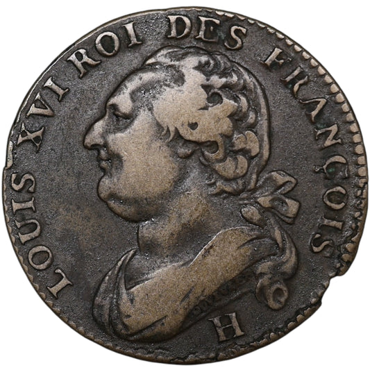 Constitution Louis XVI (1774-1792) 12 Deniers 1792 H La Rochelle 12.64 gr G.15