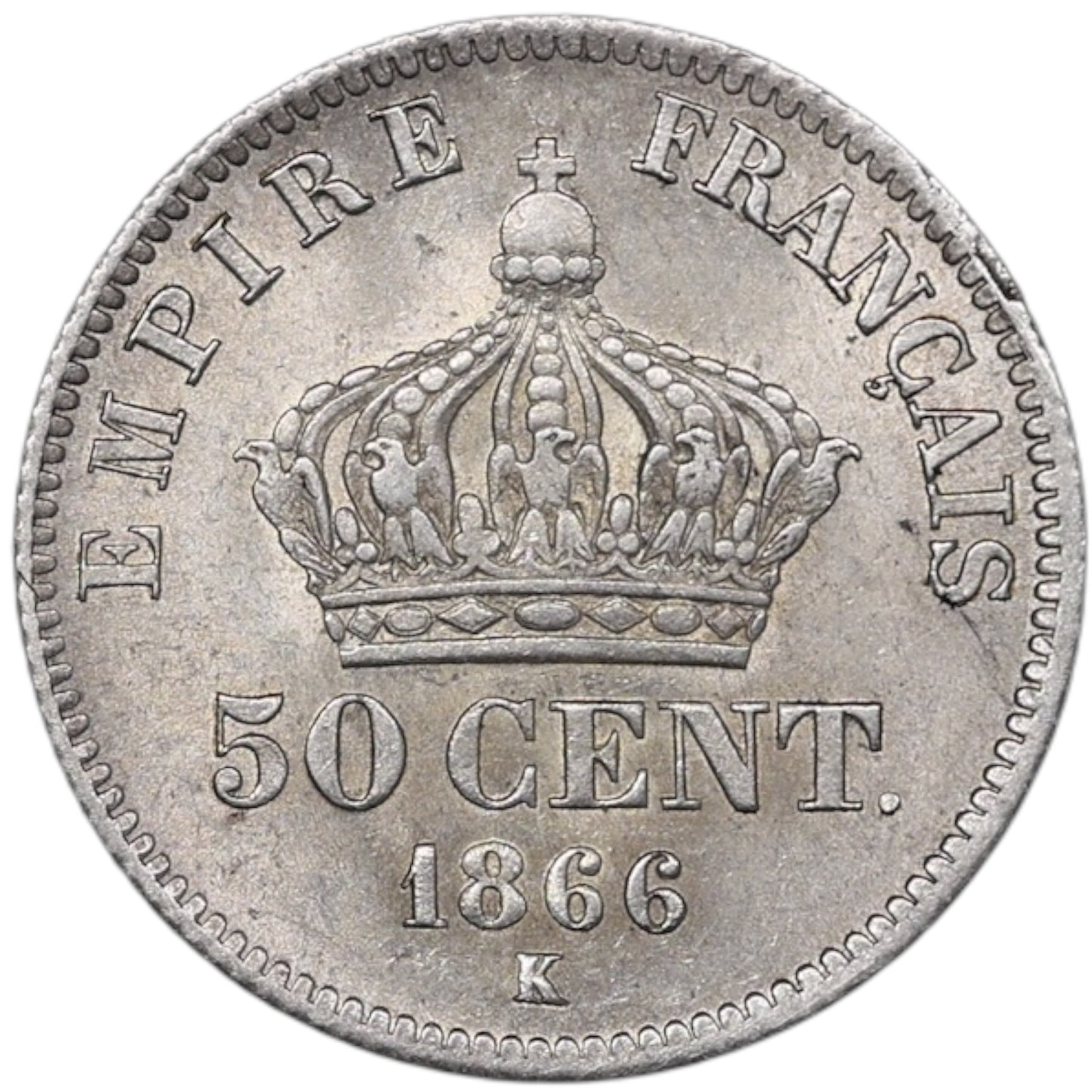 Napoléon III (1852-1870) 50 centimes 1866 K Bordeaux Tête laurée argent 2.49 gr