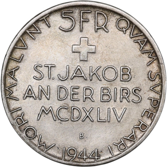Suisse Helvetia 5 francs 1944 Bataille de la Birse Argent 14.84 gr
