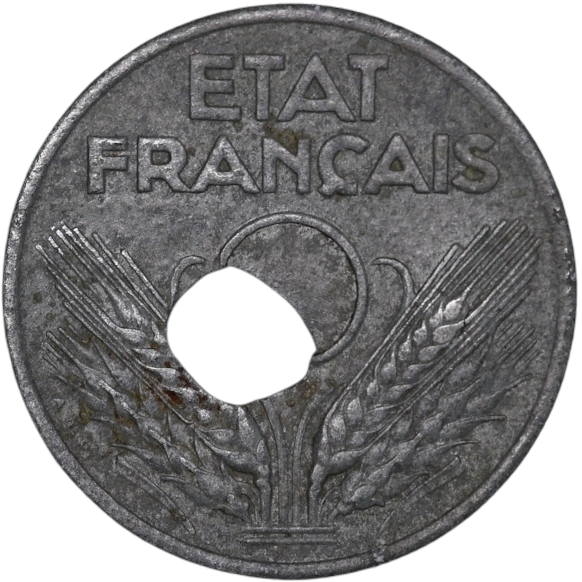 Falla 20 Céntimos TIPO 20 1943 zinc 3,11 gr Agujero descentrado