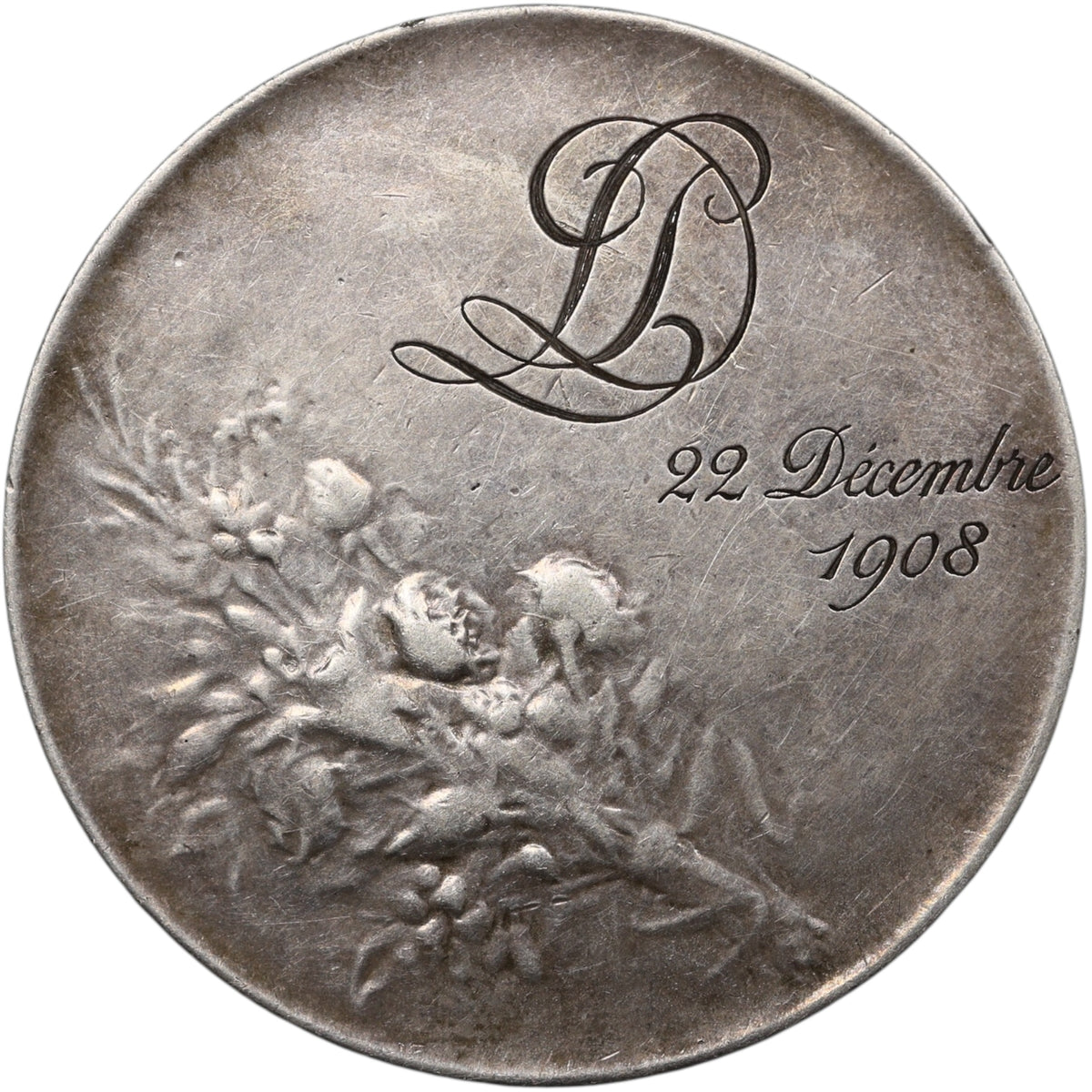 Médaille de Mariage et Amour 22 Décembre 1908 Argent par Vernon 33.76 gr