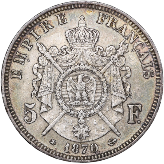 Napoléon III (1852-1870) 5 Francs 1870 A Paris Argent 24.99 Gr