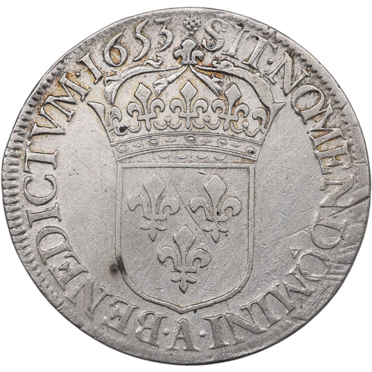 Louis XIV (1643-1715) Écu à la mèche longue 1653 A Paris Argent 27.16 gr