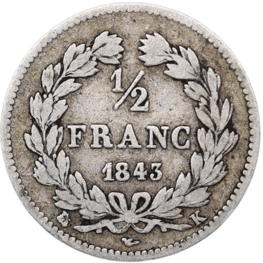 Luis Felipe (1830-1848) 1/2 Franco 1843 K Burdeos Plata