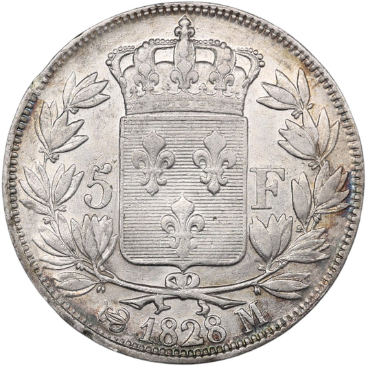 Carlos X (1824-1830) 5 Francos Plata 1828 M Toulouse 24,81 gr