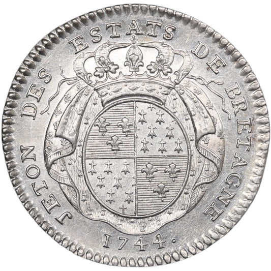 Jeton Louis XV (1715-1774) Etats de Bretagne 1744 Argent 6.61 gr