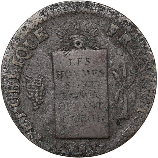 Constitution (1791-1793) 2 Sols à la balance 1793 Vaquette Pau 25.10 gr