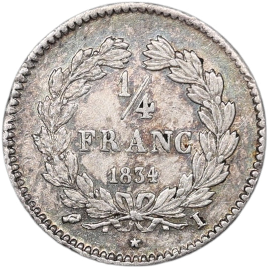Luis Felipe (1830-1848) 1/4 franco 1834 I Limoges 1,25 gr Plata - G. 355