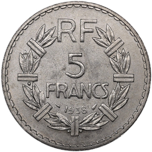Lavrillier 5 francos 1938 Níquel 11,96 gr G. 760 SUP