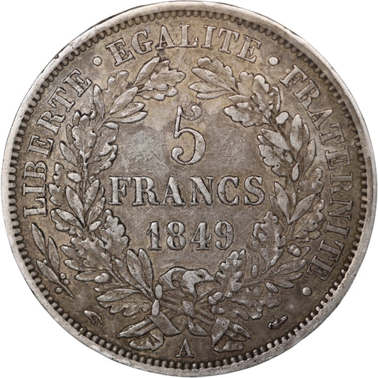 Seconde République (1848-1852) 5 Francs Argent 1849 A Paris Cérès 24.91 gr