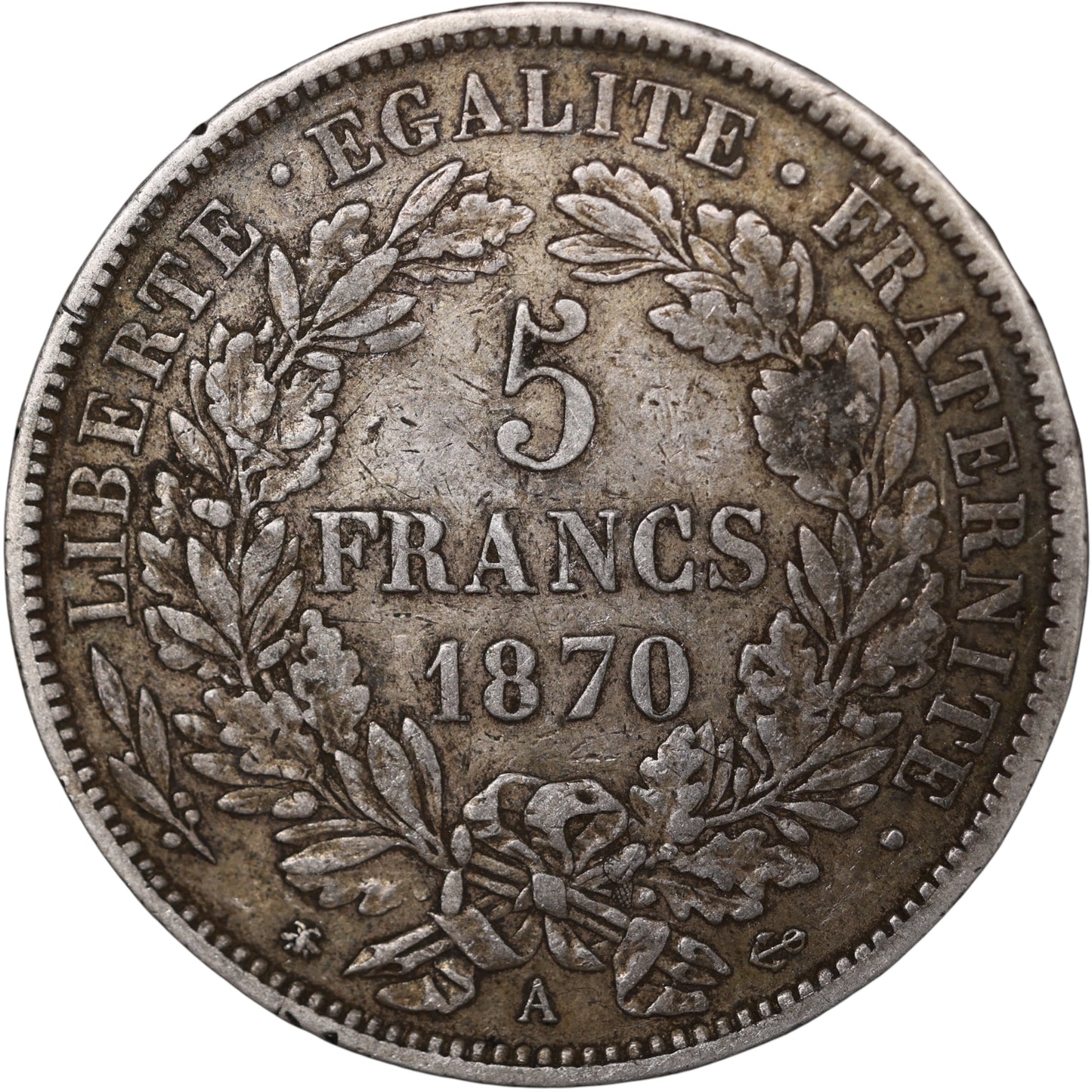 Troisième République (1871-1840) 5 Francs Argent 1870 A Paris Cérès avec légende 24.78 gr