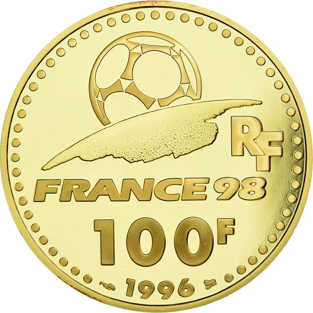 Monnaie de Paris 100 Francs 1996 Coupe du monde de Football 1998 Or Dans son coffret