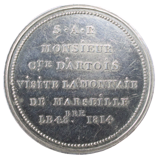 Monnaie de visite Louis XVIII (1815-1824) Module de 5 Francs 1814 Marseille argent 24.90 gr