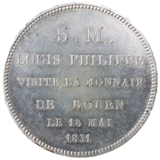 Monnaie de visite Louis Philippe I (1830-1848) Module de 5 Francs 1831 Rouen Bronze argenté 21.13 gr Rare