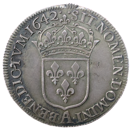 Louis XIII (1610-1643) 1/2 écu 1er poinçon de Warin 1642 Argent 13.60 gr variété 2 points