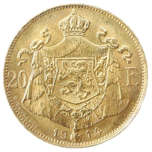 Belgique 🇧🇪 Albert I (1909-1934) 20 Francs or 1914 Légende en Néerlandais · DER · BELGEN · 6,45 gr