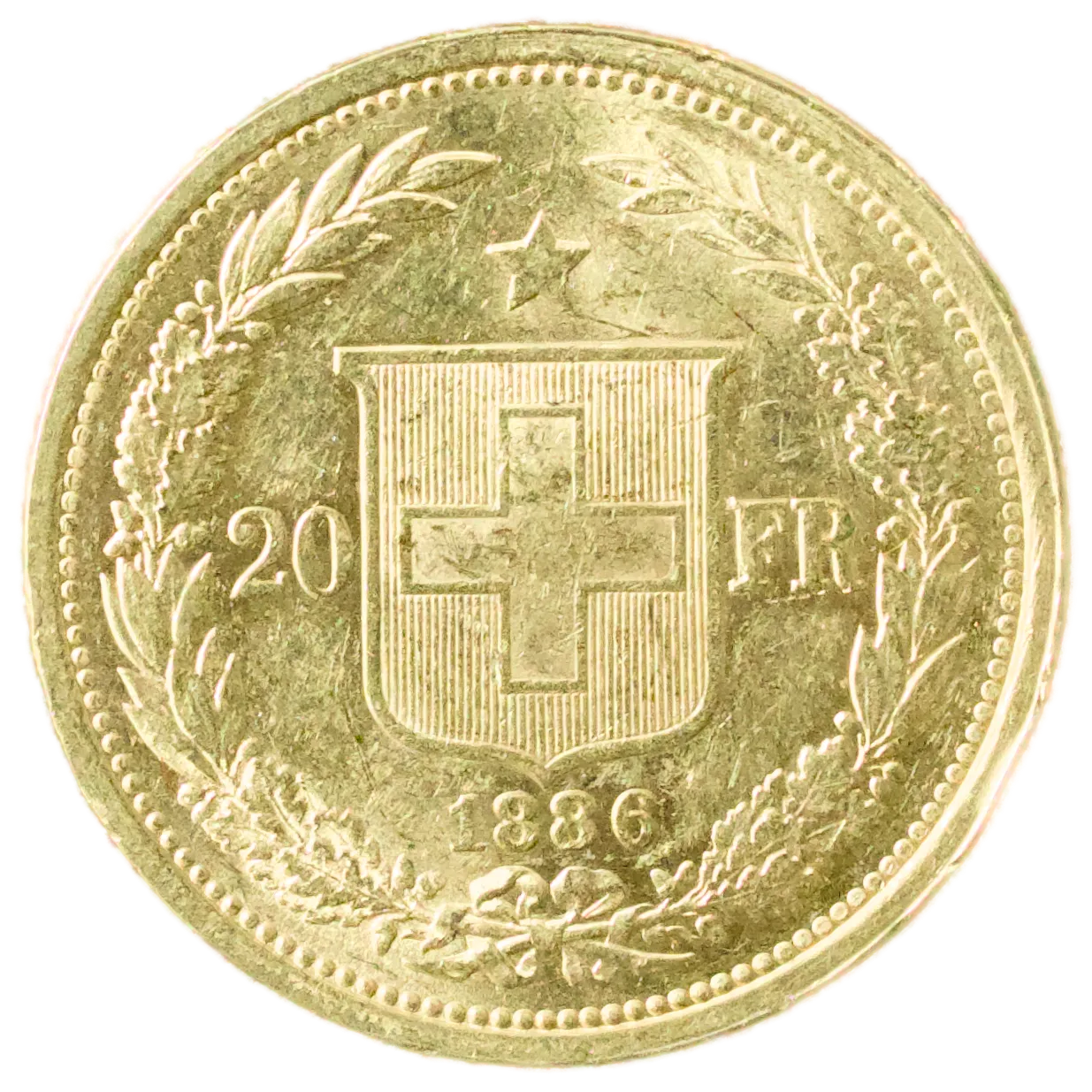 Suisse État fédéral (1848-présent) 20 Francs Tête Helvetia 1886 Or 6.45 gr