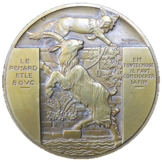 Médaille Fable de La Fontaine - Le Renard et le Bouc Par Vernon 111.02 gr 59 mm