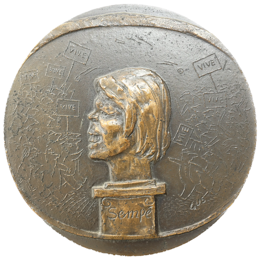 Médaille Caricature SEMPÉ Sauve qui peut - Rien n'est simple Par GUS 1974 Bronze 197.62 gr