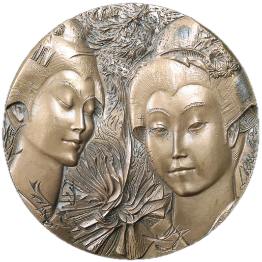 🇯🇵🌸🉐 Médaille YASUNARI KAWABATA (Prix Nobel de Littérature) 1971 Gheishas Cuivre 350.04 gr 79 mm