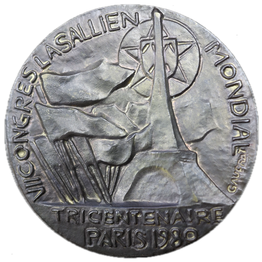 Médaille Saint Jean Baptiste de la Salle 1651-1719 - VII Congrès Lasallien Tricentenaire Paris 1980 Par Gaudrat Bronze 288.35 gr 75 mm