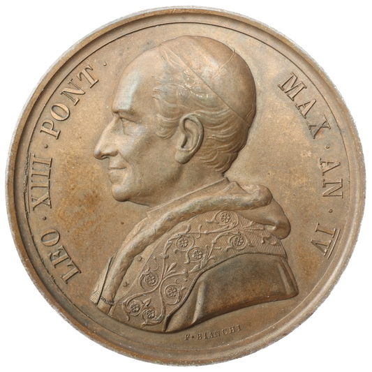 Médaille Papale Vatican Léon XIII An IV 1881 établissement des écoles catholiques à Rome 38.08 gr