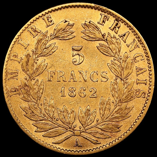 Napoléon III (1852-1870) 5 Francs Tête Laurée 1862 A Paris Or 1.58 gr
