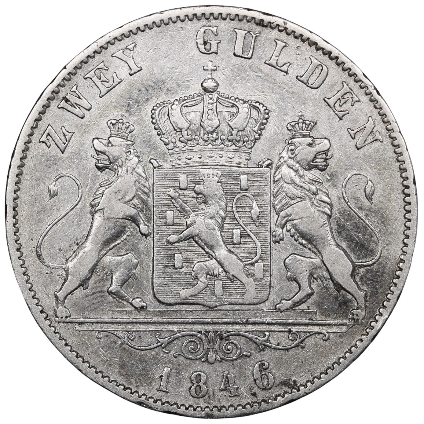 Allemagne Duché de Nassau 2 Gulden 1846 Adolph Argent 21.00 gr
