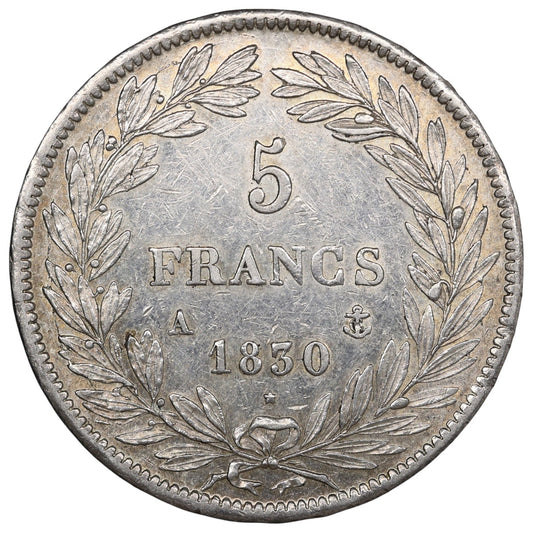 Louis-Philippe Ier (1830-1848) 5 Francs 1830 A Paris Type Tiolier Tranche en relief Argent 25.00 gr