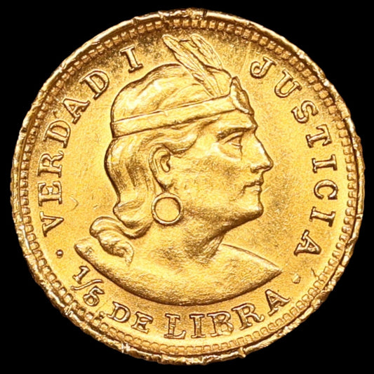 Pérou 1/5 Libra 1914 Or 1.59 gr