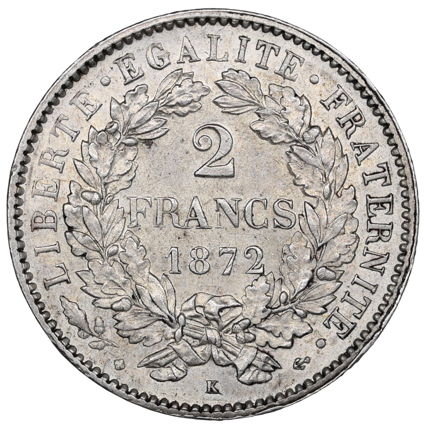 2 Francs Cérès 1872 K Bordeaux Argent 10.01 gr Superbe