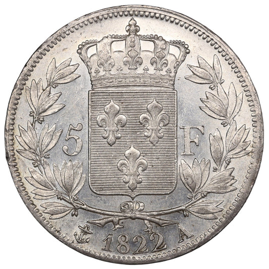 Luis XVIII (1815-1824) 5 francos 1822 A París Plata 24,97 gr