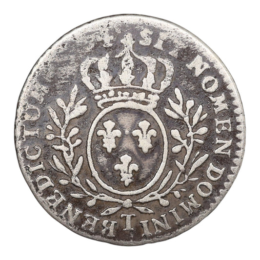 Luis XV (1715-1774) 1/10 ecu con ramas de olivo 1734 T Nantes - 2,74 gr - L4L. No referenciado